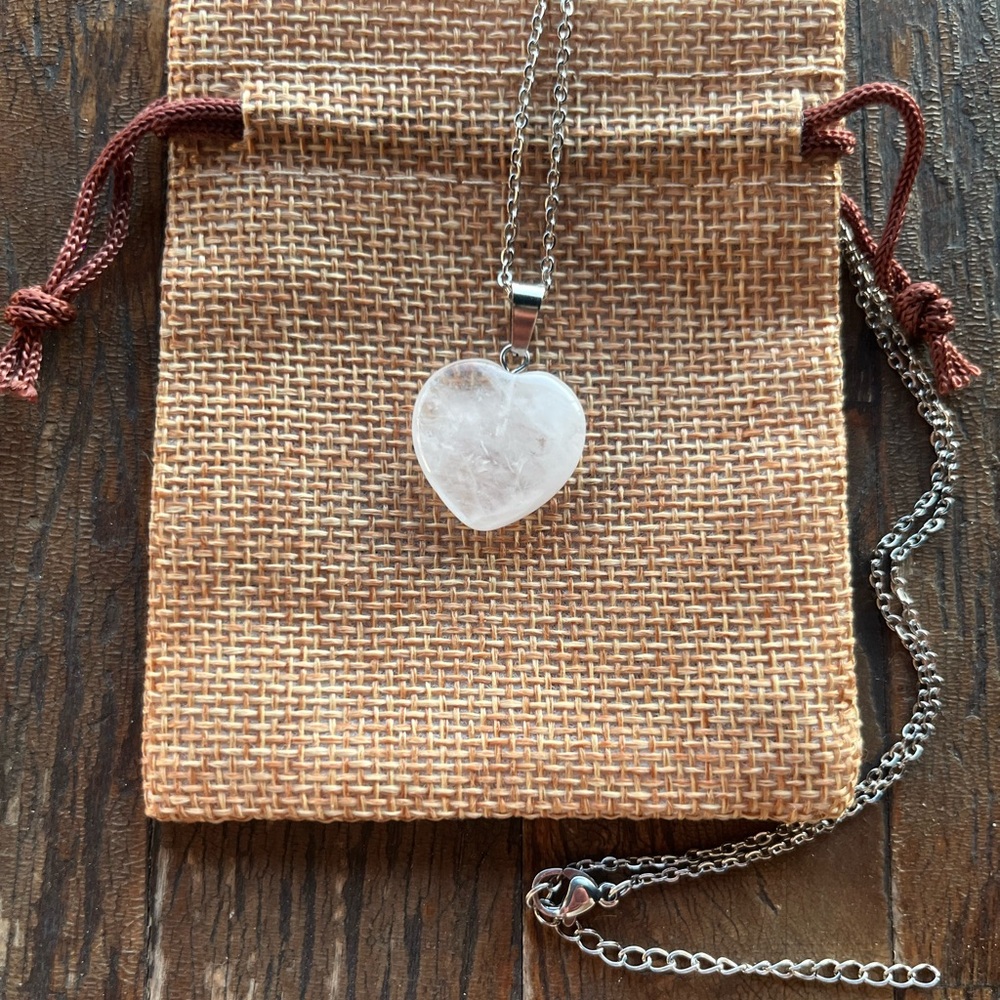 Clear Quartz Necklace Crystal Heart Necklace Clear Quartz Pendant